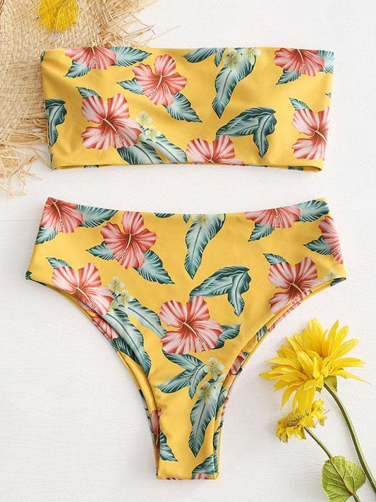Bandeau High Cut Printed Bikinis Swimwear