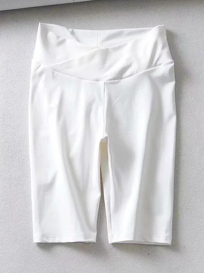 Solid Elastic High Waist Shorts