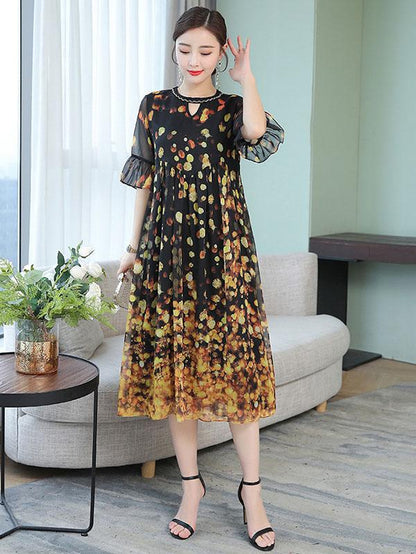 Loose Oversize Printed Polka-Dot Dress