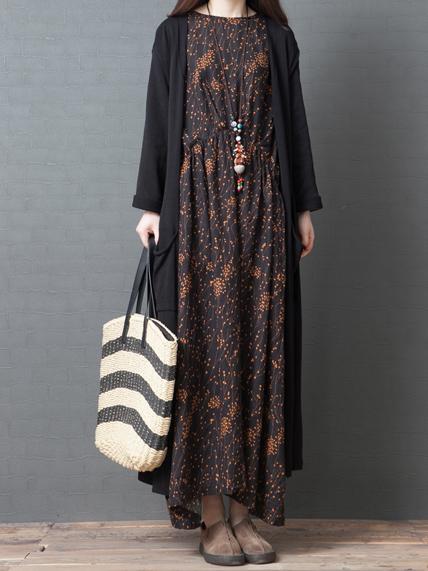 Loose Plus Size Printed Vintage Maxi Dresses