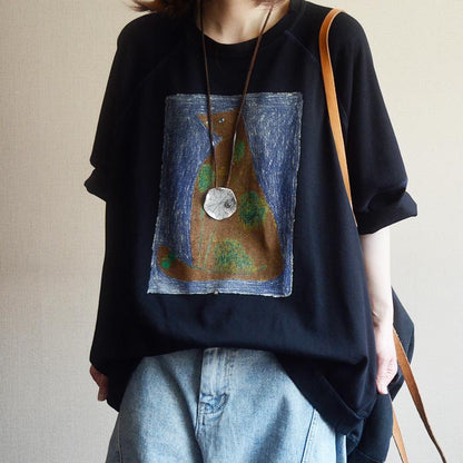 Cotton Print Cartoon Half Sleeve Blouse