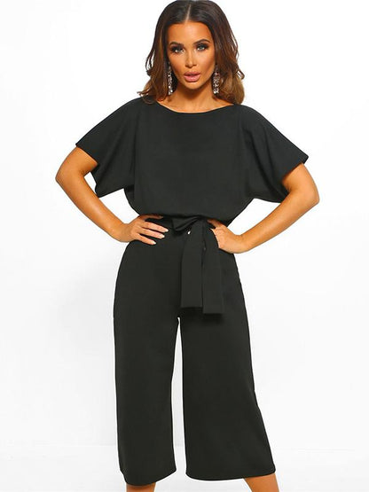 Round Neck Solid Color Jumpsuits