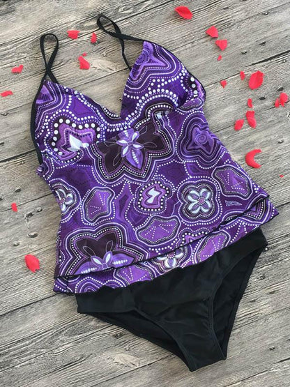 Printed Backless Tankini Swimsuit