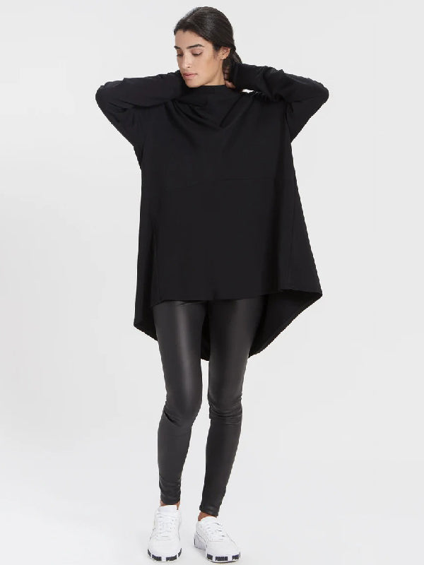 Simple Loose Solid Color High-Low Long Sleeves Hoodies