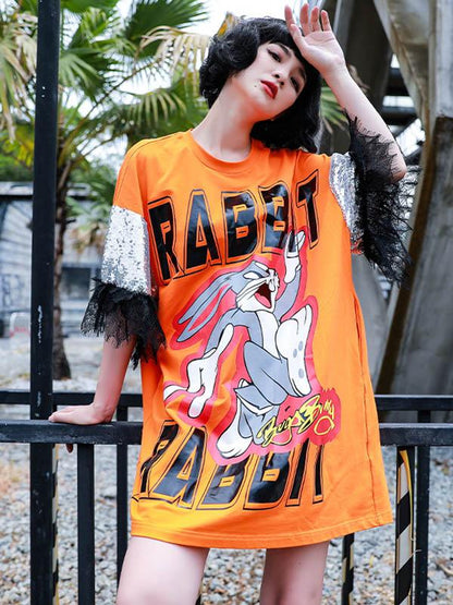 Leisure Cartoon Print Split-Joint Shirt Dress