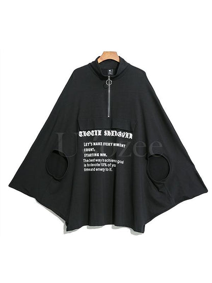 Loose Letter Printed Batwing Sleeves Cropped Cloak