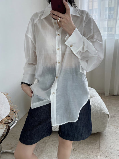 Casual See-Through Sun Protection Lapel Long Sleeves Blouses