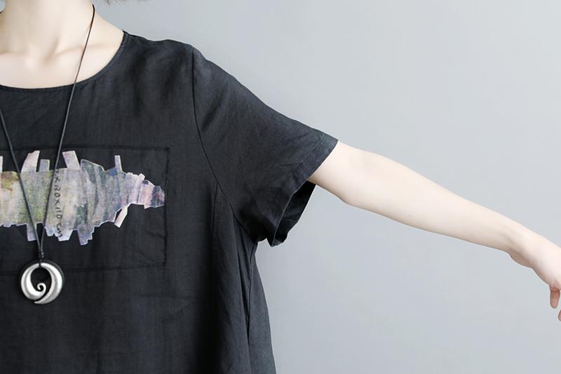 Casual Summer Short Sleeve Black Pockets Slit Dress