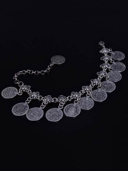 Fashion  Bohemia Retro Silver Carve Coin Pattern Tassels Footchain Accessories