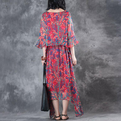 Elegant Printing Irregular Summer Women Red Dress