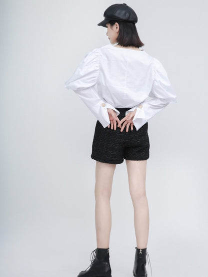 White Puff Sleeve Round Neck Shirt