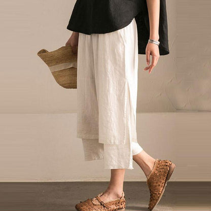 Irregular Cotton Women Linen Loose White Wide Leg Pants