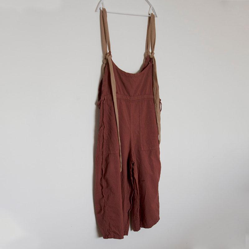 Retro Women Rompers Loose Flax Cotton Jumpsuit