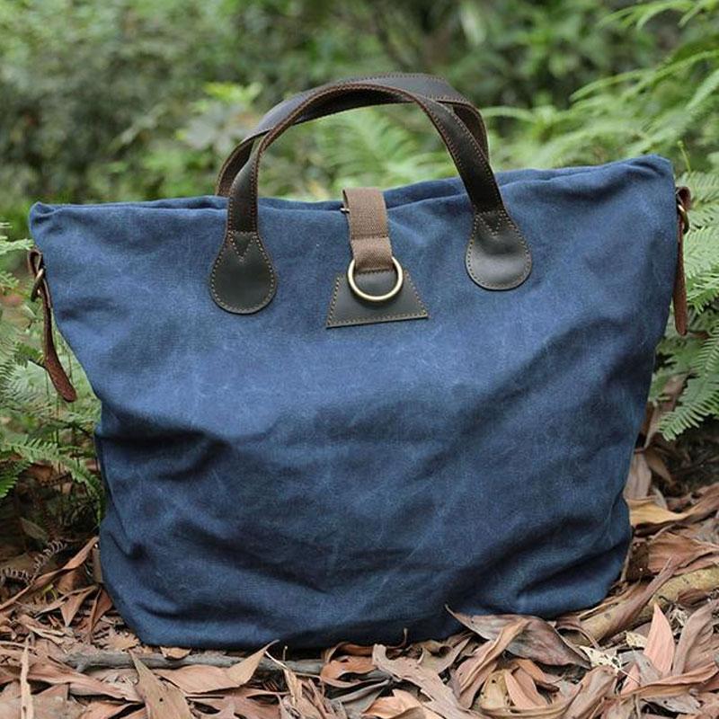 Women Casual Canvas Leather Dark Blue Handbag Shoulder Bag
