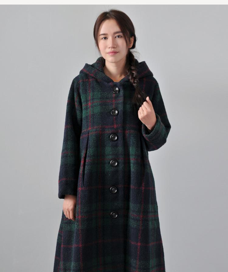 Green Hooded woolen winter coat