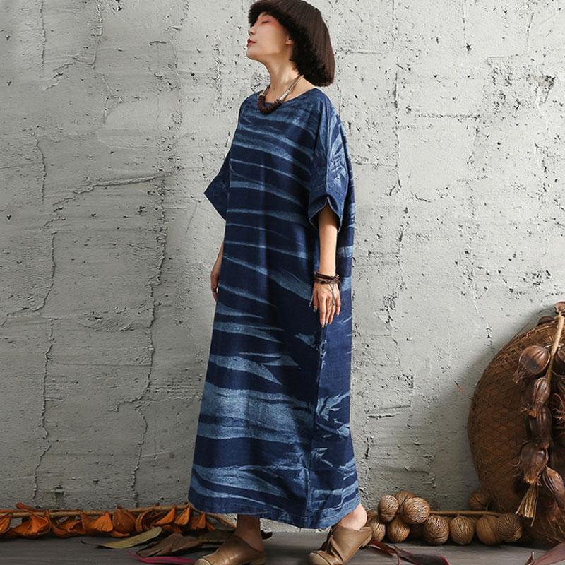 Spring Summer Loose Cotton Linen Short Sleeve Dress