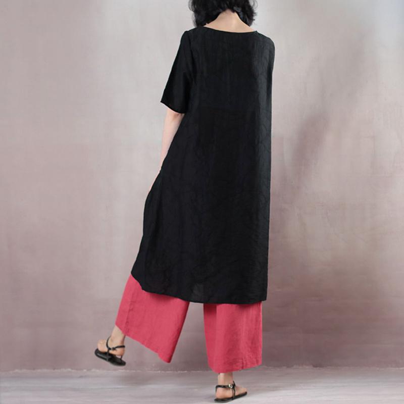 Summer Round Neck Patch Work Stripe Black Dress