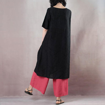 Summer Round Neck Patch Work Stripe Black Dress