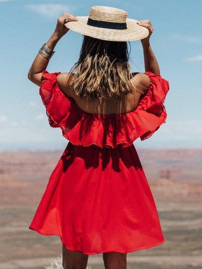 Lace Flounces Off-Shoulder Mini Dress