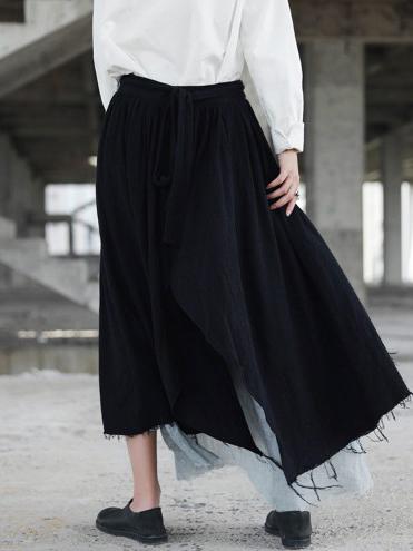 Ramie Cotton Split-joint Skirt Bottom
