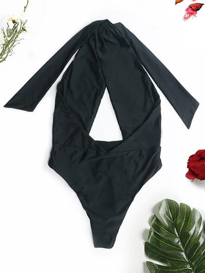 Plain Bandage Backless One-piece Swimwear