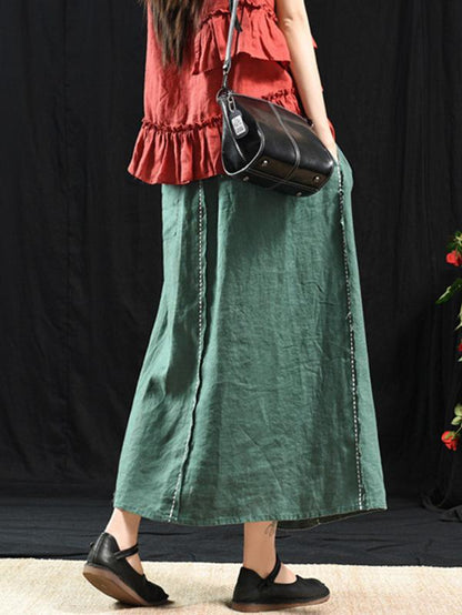 Casual Linen Cropped Long Skirt