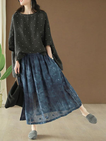 Retro Elastic Waist Linen Casual Skirt