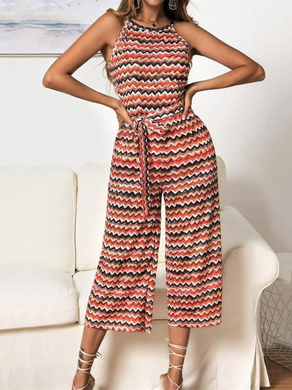 Striped Printed Sleeveless Jumpsuits