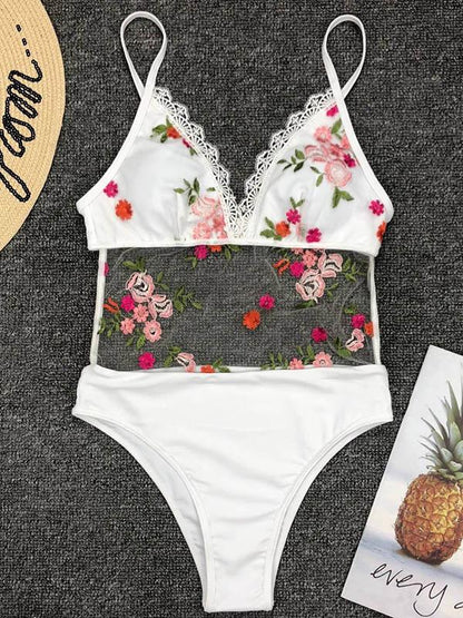 Lace Embroidered Split-joint Swimsuit