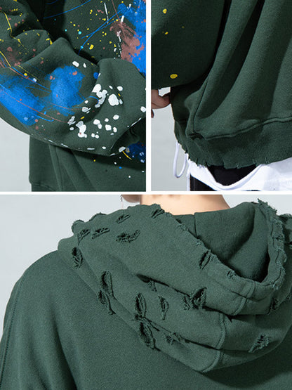 Fashion Printed Split-Joint Drawstring Hoodies Top