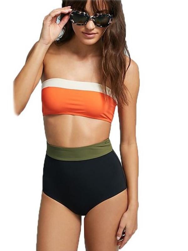 Sexy Strapless Clashing Colors Split Bikini Swimsuit
