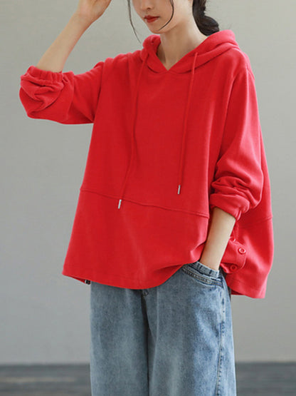 Casual Solid Color Long Sleeves Drawstring Hoodies