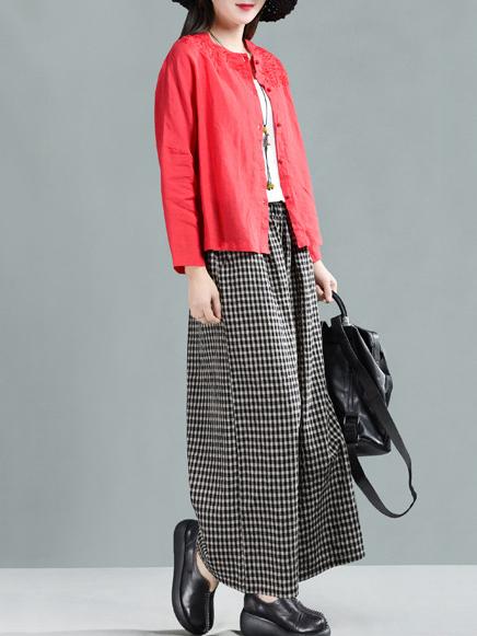 Leisure Ramie Cotton Plaid Wide-leg Pants