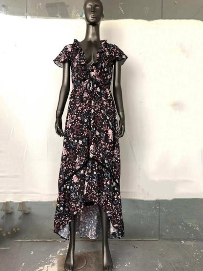 Asymmetric Deep V-neck Bohemia Maxi Dress