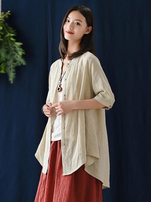 Vintage Irregularity Solid Blouses&Shirts Tops