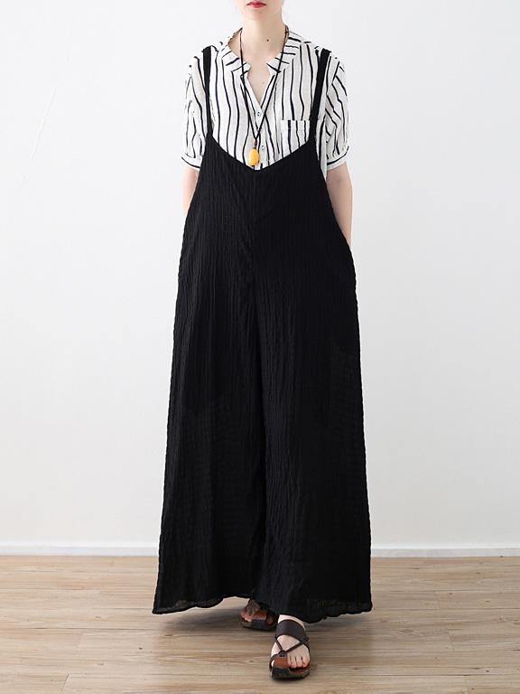Loose Black Wide Leg Jumpsuits