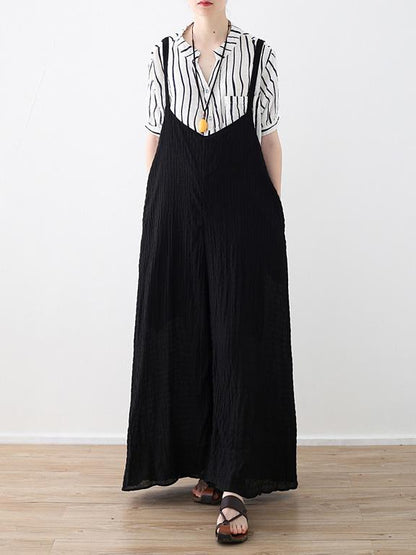 Loose Black Wide Leg Jumpsuits