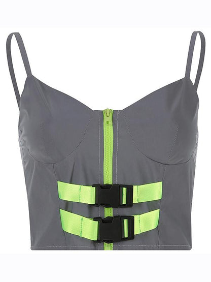Spaghetti-neck Buckle Zipper Tanks And Skirts Suits