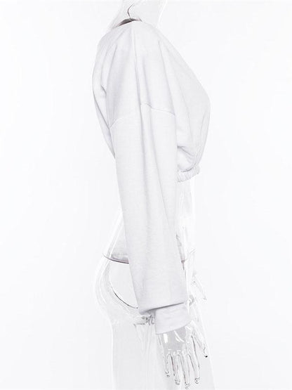 Sports V-Neck Hoodies&Sweatshirt Tops
