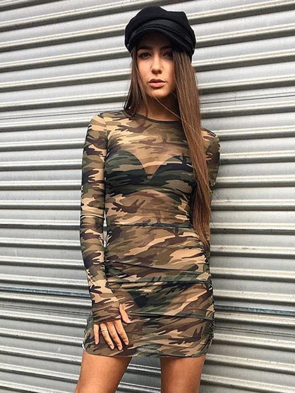 Sexy Long Sleeves Camouflage Mini Dresses