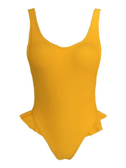 Falbala Backless Plain One-piece Swimwear