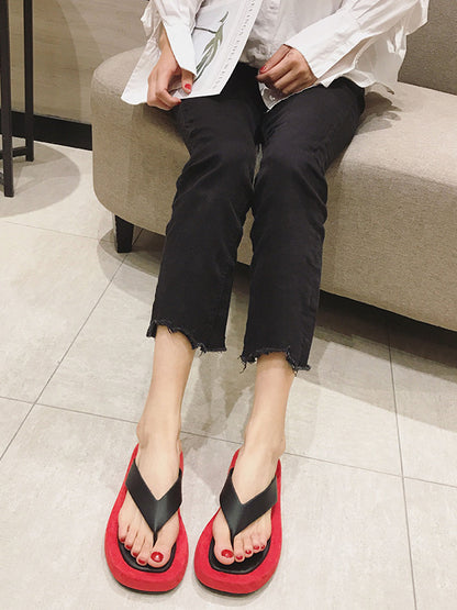 Simple Contrast Color Flip Flops Flatform Slippers