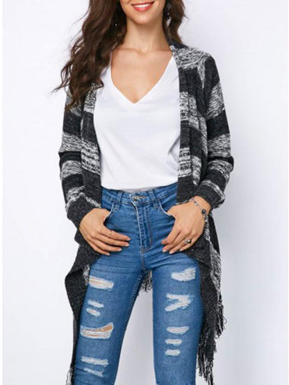 Fashion Knitting Tassels Striped Sweater