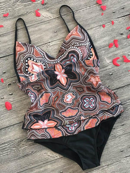 Printed Backless Tankini Swimsuit