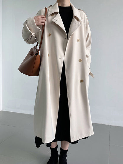 Chic Solid Color Buttoned Tied Notched Collar Long Sleeves Trench Coat
