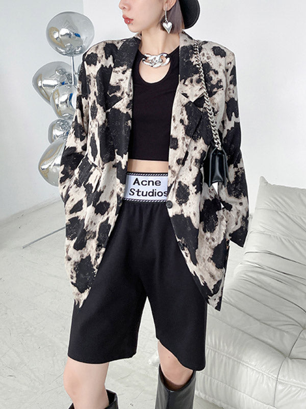 Stylish Original Printed Buttoned Split-Joint With Pocket Notched Collar Long Sleeves Blazer Outwear
