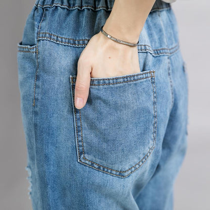 Casual Loose Frayed Women's Cropped Jeans