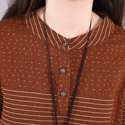 Buykud Wave Point Stripe Retro Casual Comfortable Dress