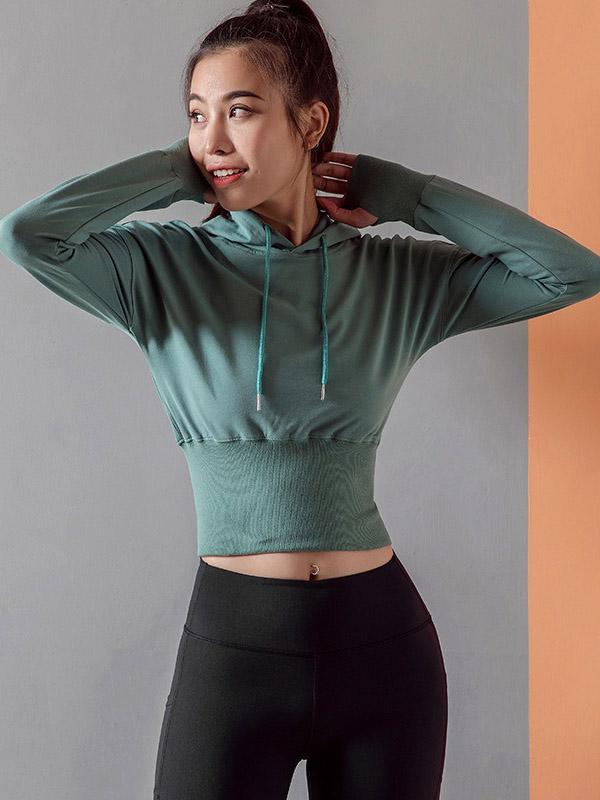 Fashion Solid Long Sleeves Sports Hoodies&Sweatshirt Tops