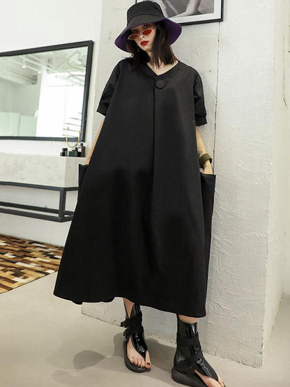 Vintage Loose Oversize V-neck Solid Dress